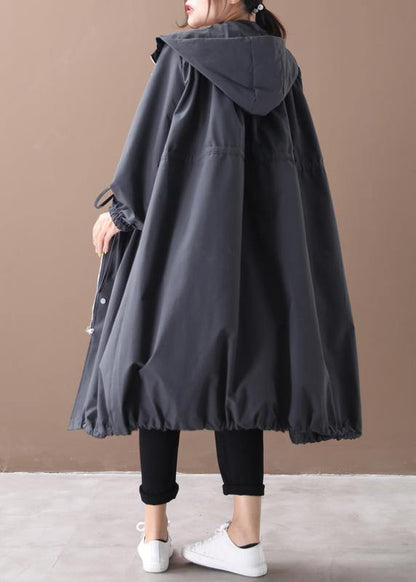 Diy Hooded Drawstring Fine Clothes Black Silhouette Outwears