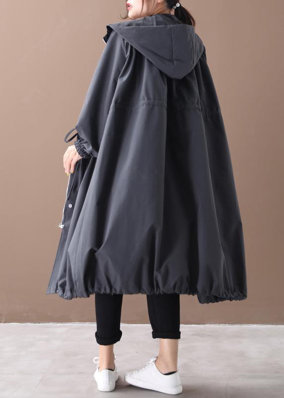 Diy Hooded Drawstring Fine Clothes Black Silhouette Outwears