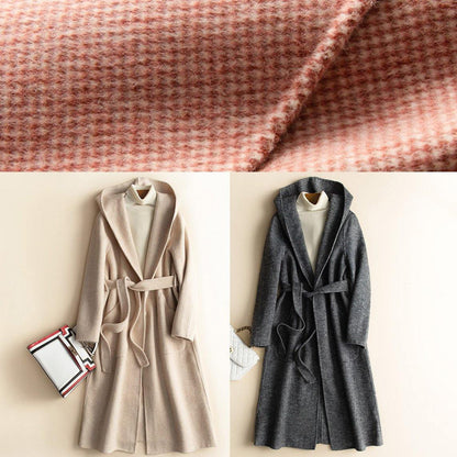 Diy Hooded Tie Waist Woolen Coats Red Plaid Tunic Outwear