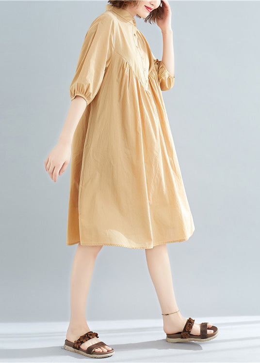 Diy Khaki Cotton Shirts Organic Photography Stand Collar Loose Summer Dresses
