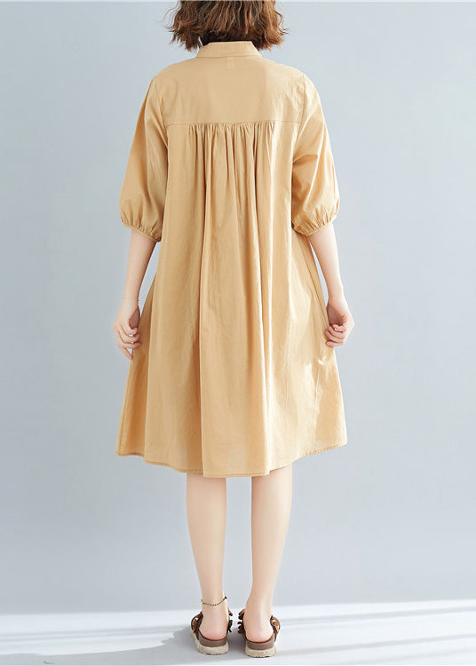 Diy Khaki Cotton Shirts Organic Photography Stand Collar Loose Summer Dresses