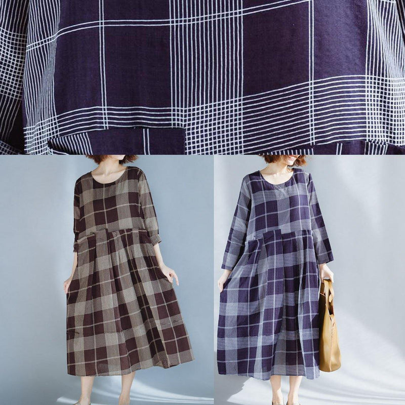 Diy Khaki Plaid Cotton Quilting Dresses Patchwork Robe Summer Dress