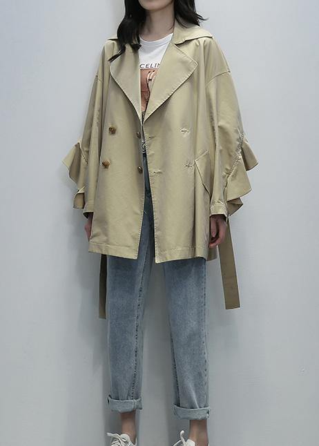 Diy Khaki Maxi Coat Tunic Notched Tie Waist Outwear