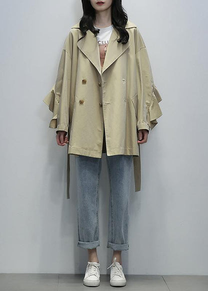 Diy Khaki Maxi Coat Tunic Notched Tie Waist Outwear