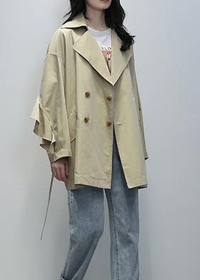 Diy Khaki Maxi Coat Tunic Notched Tie Waist Outwear
