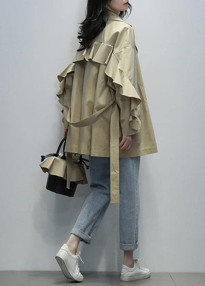 Diy Khaki Maxi Coat Tunic Notched Tie Waist Outwear