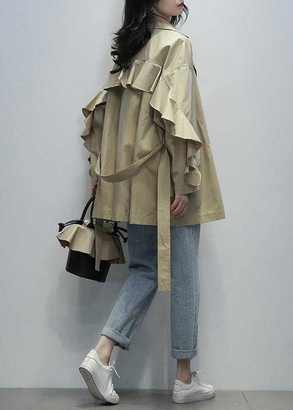 Diy Khaki Maxi Coat Tunic Notched Tie Waist Outwear