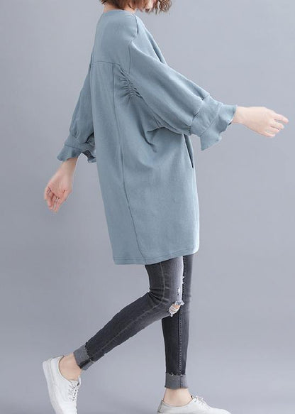 Diy Light Blue Cotton Tunic Pattern O Neck Half Sleeve Midi Summer Dress