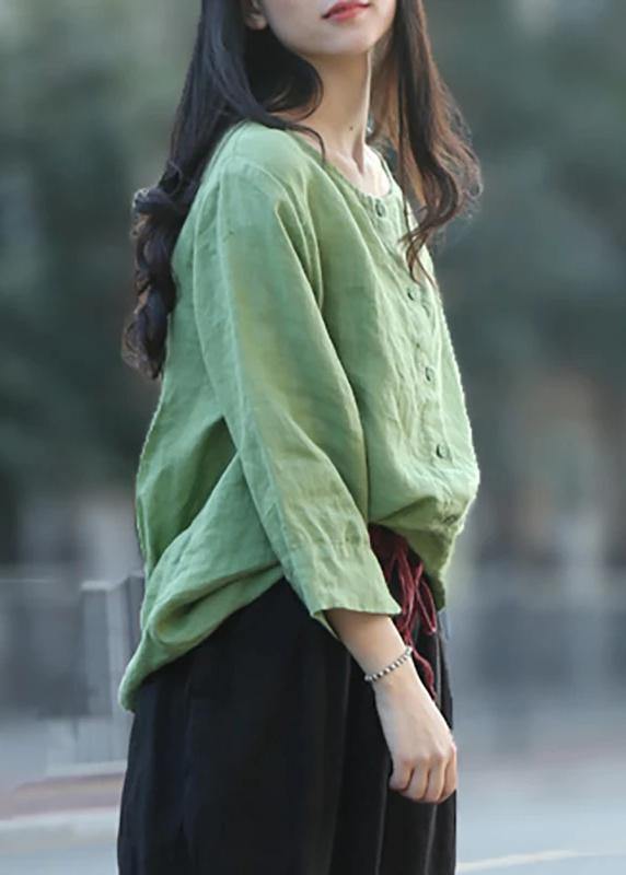 Diy Linen Green Tunic Top Boutique Color Single Breasted Reversible Blouse