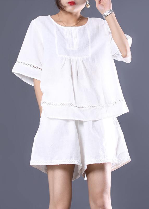 Diy Linen Linen Tops Blouses Boutique Cotton Linen Short Sleeve Blouse and Shorts