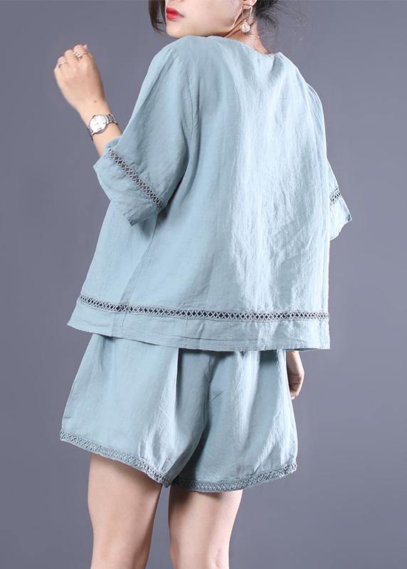 Diy Linen Linen Tops Blouses Boutique Cotton Linen Short Sleeve Blouse and Shorts