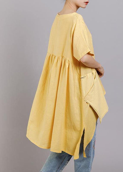 Diy Linen Tunic Top Pockets Short Sleeve Irregular Blouse