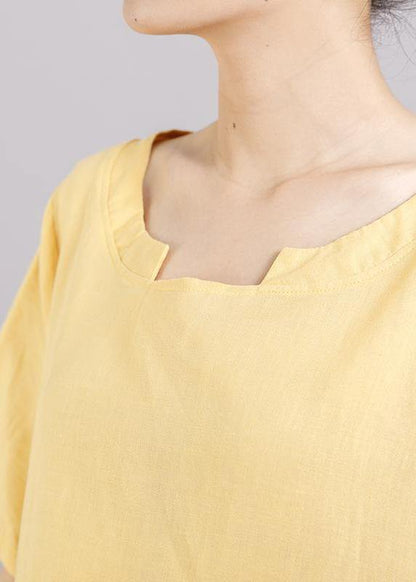 Diy Linen Tunic Top Pockets Short Sleeve Irregular Blouse