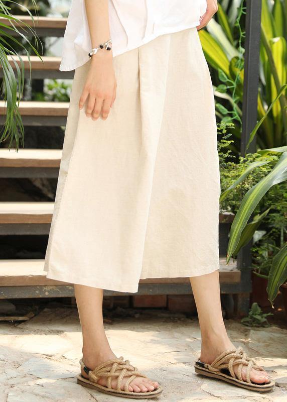Diy Nude Cotton Linen Pants for Elastic Waist Wide Leg Pants