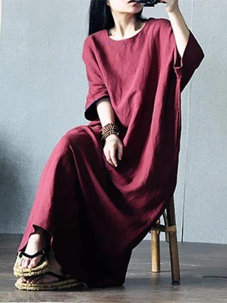 Diy O Neck Batwing Sleeve Linen Clothes Pattern Red Dresses