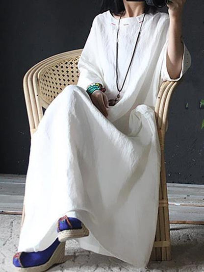 Diy O Neck Batwing Sleeve Linen Clothes Pattern Red Dresses