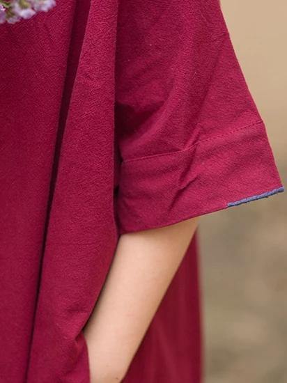 Diy O Neck Batwing Sleeve Linen Clothes Pattern Red Dresses