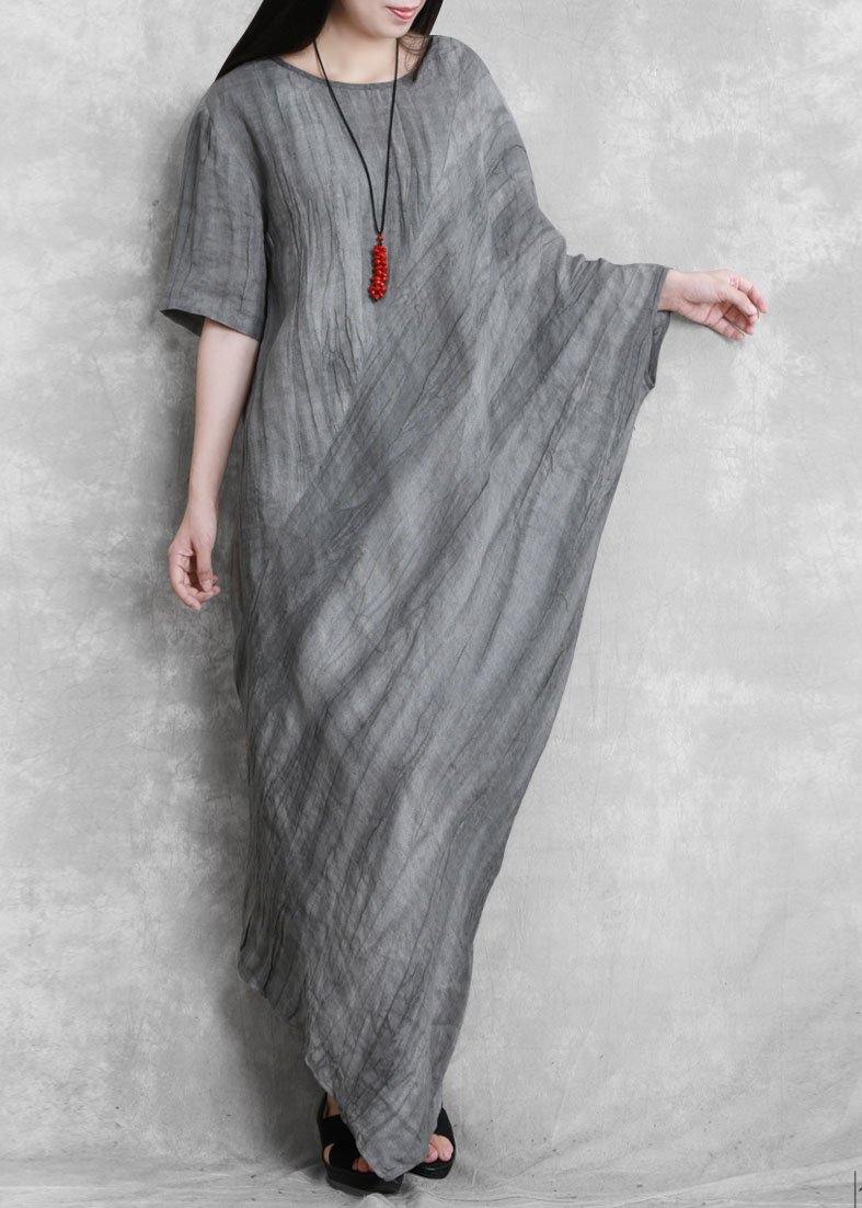 Diy O Neck Asymmetric Dresses Tunic Tops Gray Maxi Dresses