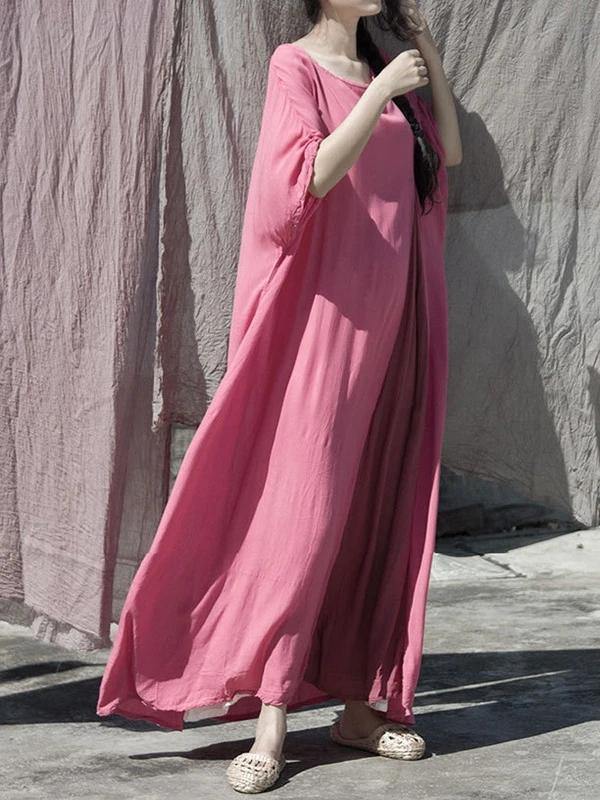 Diy O Neck Baggy Cotton Dress Pattern Pink Dress