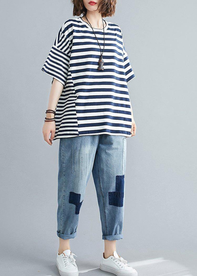 Diy O Neck Crane Tops Tutorials Navy Striped Blouse
