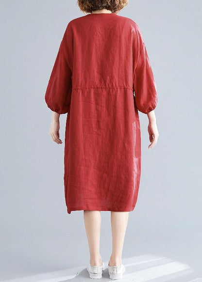 Diy O Neck Drawstring Linen Cotton Quilting Dresses Red Shirts Dresses Fall