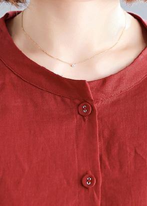 Diy O Neck Drawstring Linen Cotton Quilting Dresses Red Shirts Dresses Fall