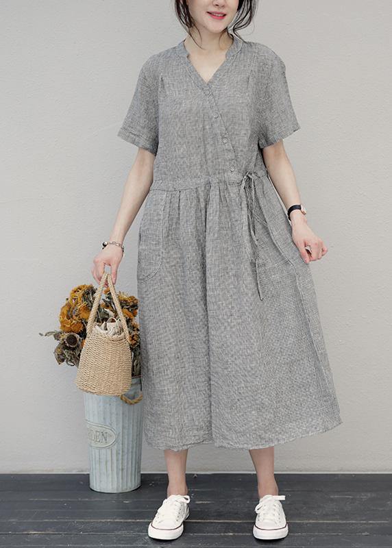 Diy O Neck Drawstring Linen Summer Wardrobes Sewing Brown Dress