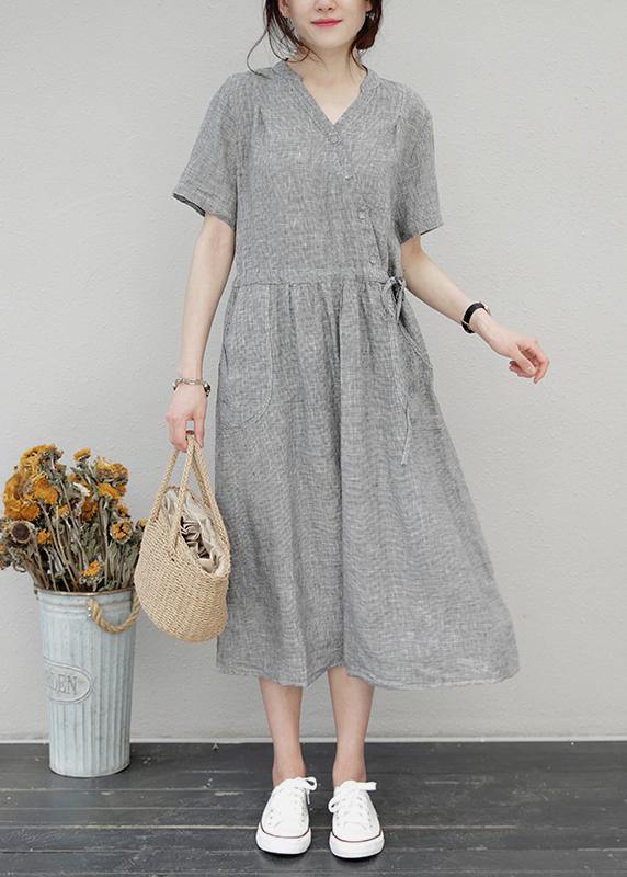 Diy O Neck Drawstring Linen Summer Wardrobes Sewing Brown Dress