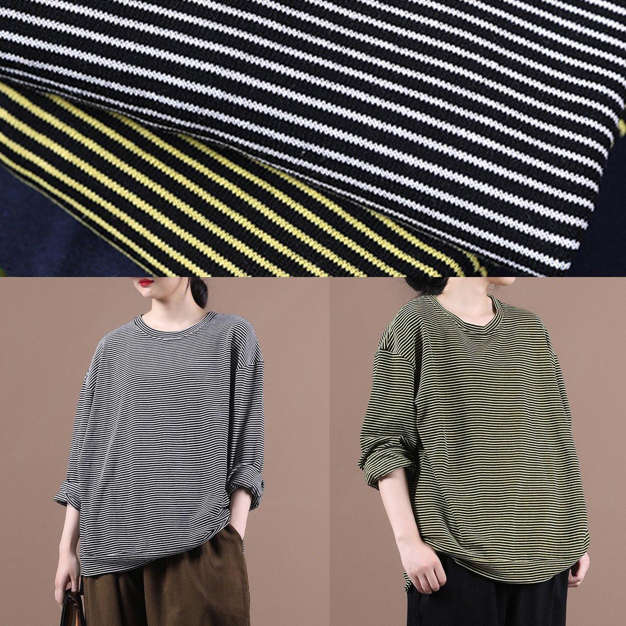 DIY o neck fall Blouse Wardrobes yellow striped blouses