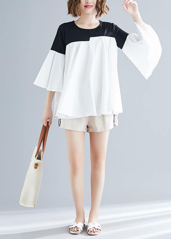 Diy O Neck Flare Sleeve Cotton Blended Shirts Tops White Knee Tops Summer