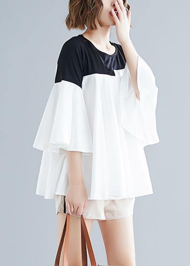 Diy O Neck Flare Sleeve Cotton Blended Shirts Tops White Knee Tops Summer
