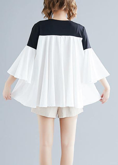 Diy O Neck Flare Sleeve Cotton Blended Shirts Tops White Knee Tops Summer