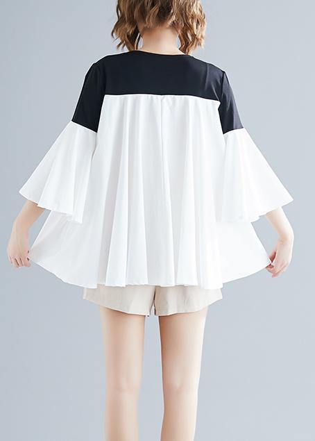Diy O Neck Flare Sleeve Cotton Blended Shirts Tops White Knee Tops Summer