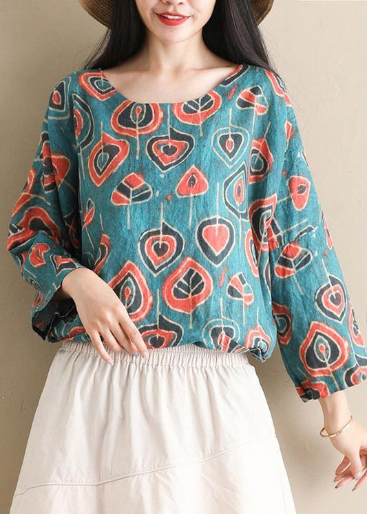 Diy O Neck Half Sleeve Tops Blouses Outfits Blue Print Shirts