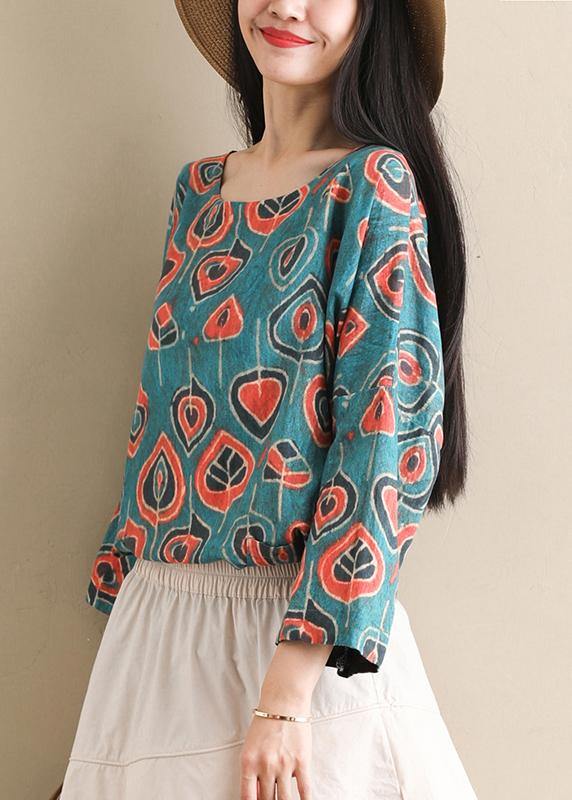 Diy O Neck Half Sleeve Tops Blouses Outfits Blue Print Shirts