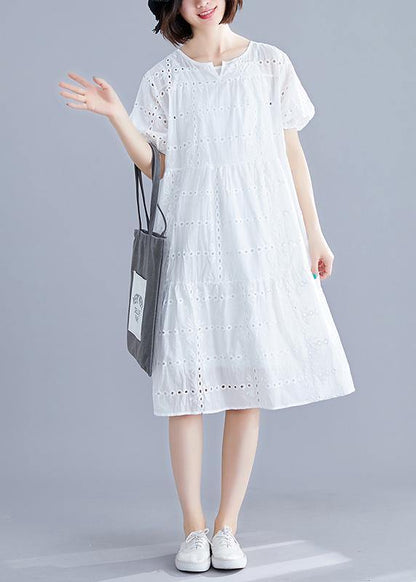 Diy O Neck Hollow Out Cotton Dress Tutorials White Dress Summer