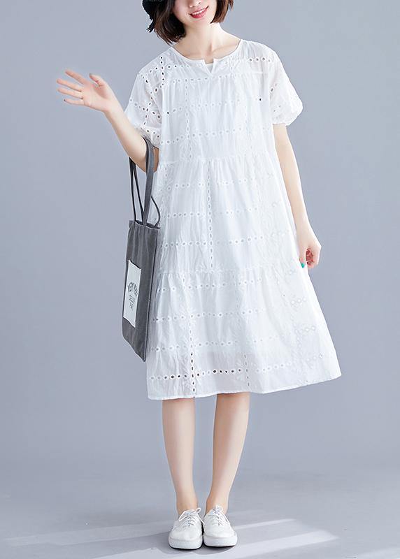 Diy O Neck Hollow Out Cotton Dress Tutorials White Dress Summer