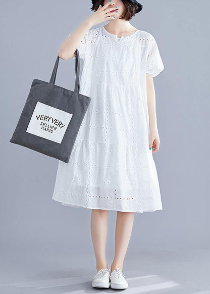 Diy O Neck Hollow Out Cotton Dress Tutorials White Dress Summer