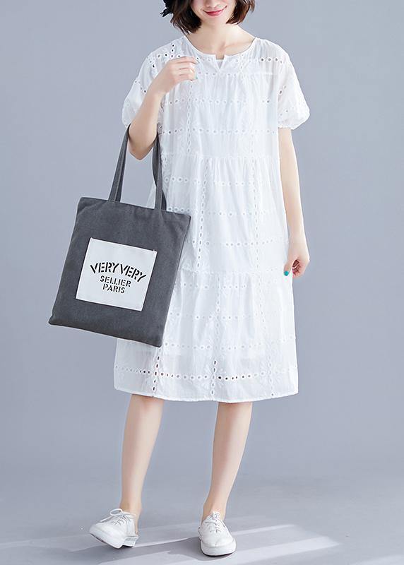 Diy O Neck Hollow Out Cotton Dress Tutorials White Dress Summer