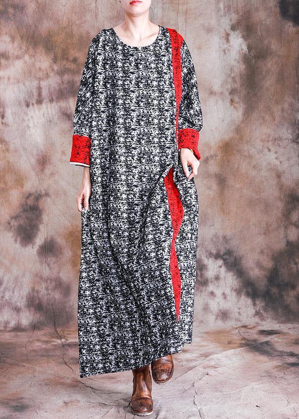 Diy O Neck Long Sleeve Quilting Clothes Fabrics Black Print Cotton Robes Dresses Fall