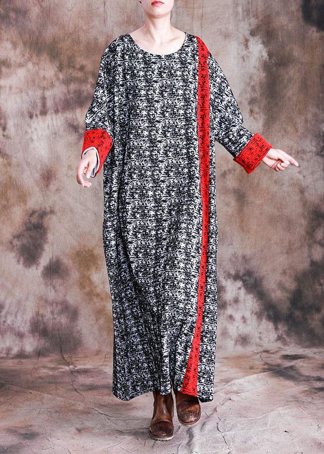 Diy O Neck Long Sleeve Quilting Clothes Fabrics Black Print Cotton Robes Dresses Fall