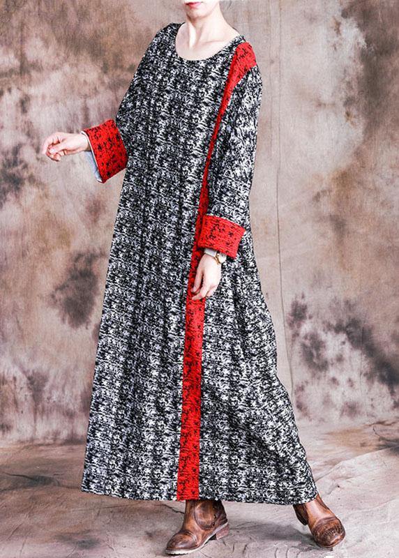 Diy O Neck Long Sleeve Quilting Clothes Fabrics Black Print Cotton Robes Dresses Fall
