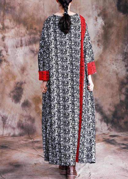 Diy O Neck Long Sleeve Quilting Clothes Fabrics Black Print Cotton Robes Dresses Fall