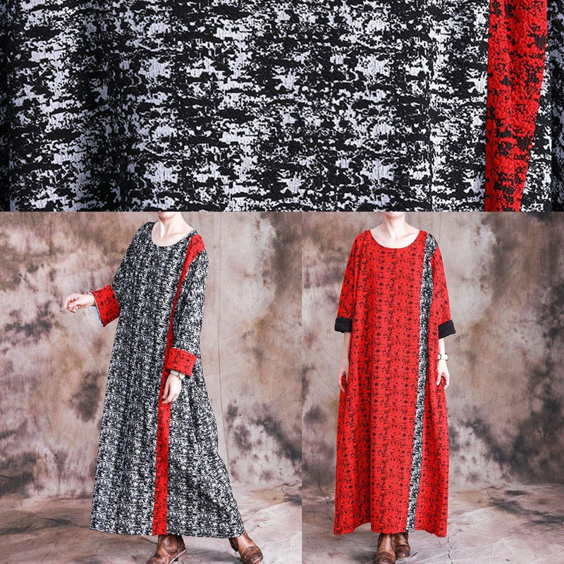 Diy O Neck Long Sleeve Quilting Clothes Fabrics Black Print Cotton Robes Dresses Fall