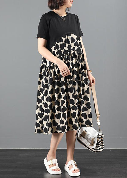 Diy O Neck Patchwork Tunics Sewing Black Print Art Dress