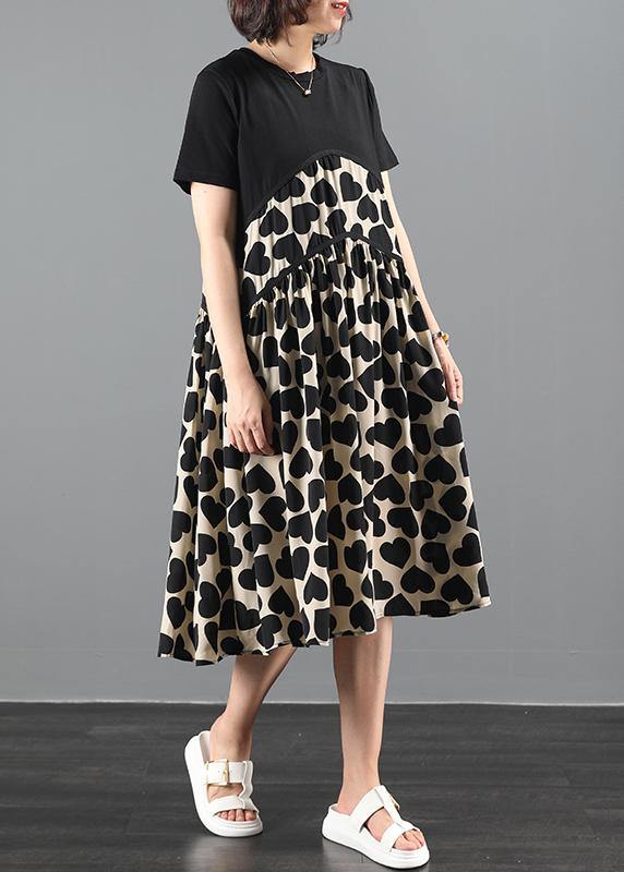 Diy O Neck Patchwork Tunics Sewing Black Print Art Dress