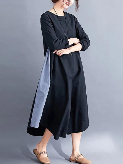 Diy O Neck Patchwork Cotton Spring Clothes Inspiration Black Dresses