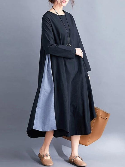 Diy O Neck Patchwork Cotton Spring Clothes Inspiration Black Dresses