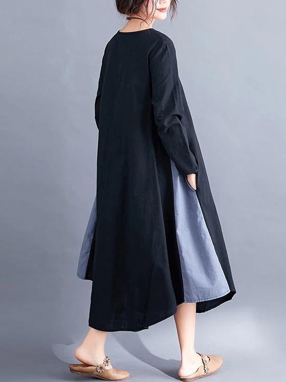 Diy O Neck Patchwork Cotton Spring Clothes Inspiration Black Dresses