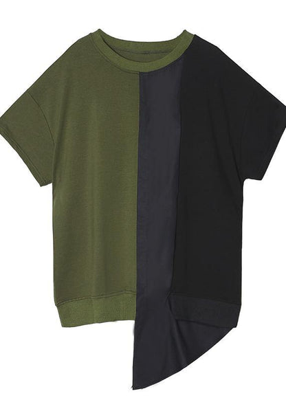 Diy O Neck Patchwork Cotton Summer Inspiration Gray Blouse